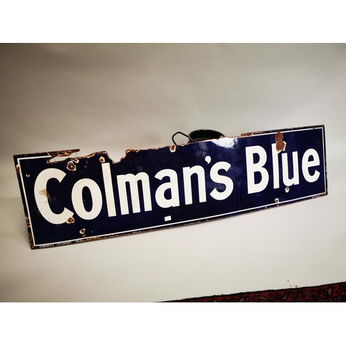 41 - Coleman's Blue enamel advertising sign {41cm H x 158cm W}.
