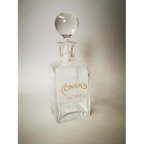 9 - Cowan's Whiskey glass advertising decanter {27 cm H}.