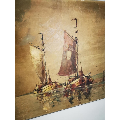107 - Early 20th C. oil on canvas Nautical Scene. {60 cm H x 100 cm L}