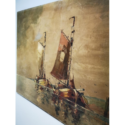 107 - Early 20th C. oil on canvas Nautical Scene. {60 cm H x 100 cm L}