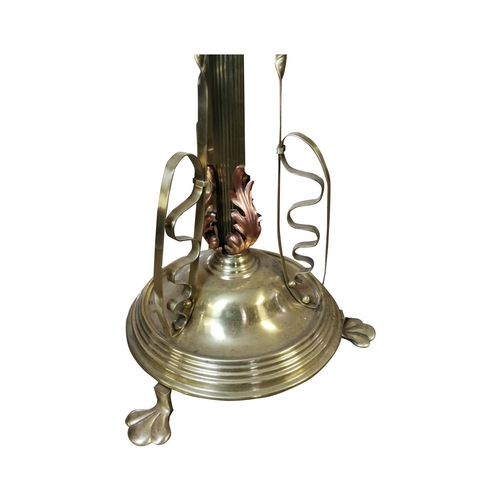 120A - Art Nouveau brass and copper standard lamp with shade {185 cm H x 54 cm Dia.}.