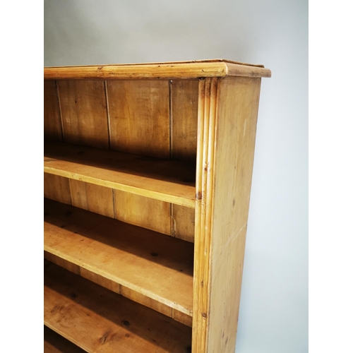 122 - 19th. C. pine floor bookcase with four shelves. { 131cm H X 125cm W X 26cm D }.