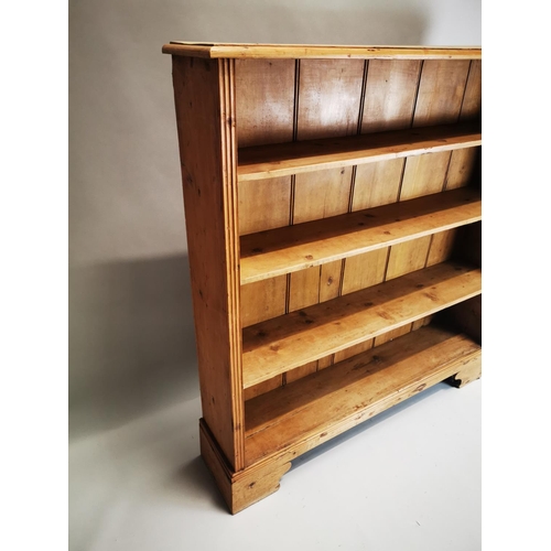 122 - 19th. C. pine floor bookcase with four shelves. { 131cm H X 125cm W X 26cm D }.