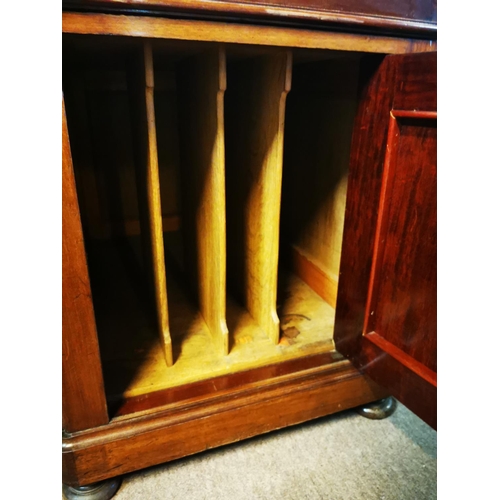 124 - 19th. C. mahogany pedestal desk with inset tooled leather top and fitted interior. { 80cm H X 159cm ... 