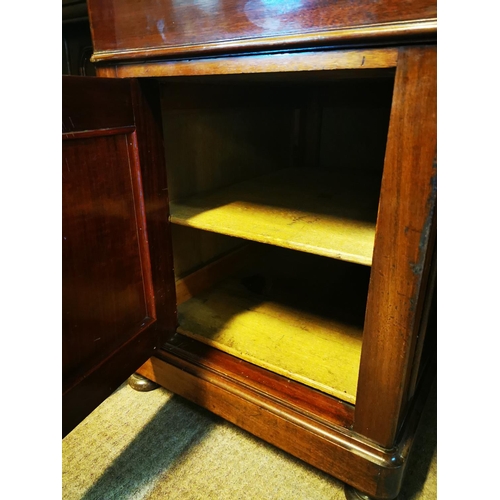 124 - 19th. C. mahogany pedestal desk with inset tooled leather top and fitted interior. { 80cm H X 159cm ... 