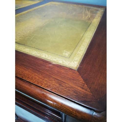 124 - 19th. C. mahogany pedestal desk with inset tooled leather top and fitted interior. { 80cm H X 159cm ... 