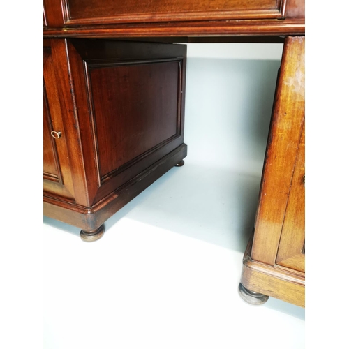 124 - 19th. C. mahogany pedestal desk with inset tooled leather top and fitted interior. { 80cm H X 159cm ... 