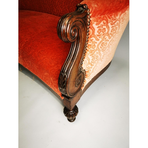 127 - William IV. upholstered mahogany chaise longue. {  92cm H X 160cm W X 74cm D }.