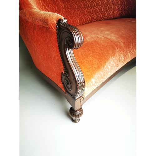 127 - William IV. upholstered mahogany chaise longue. {  92cm H X 160cm W X 74cm D }.