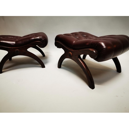 132 - Pair of mahogany and leather footstools {37 cm H x 64 cm W x 44 cm D}.