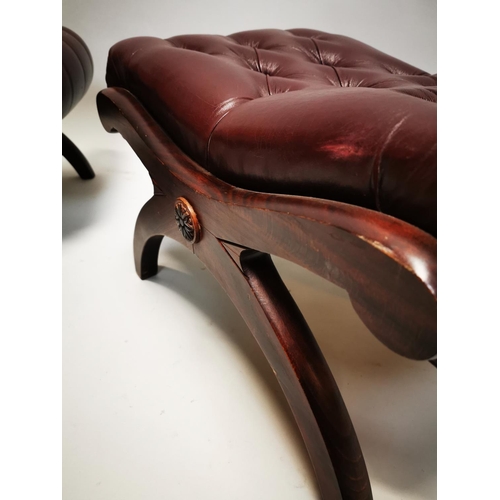 132 - Pair of mahogany and leather footstools {37 cm H x 64 cm W x 44 cm D}.