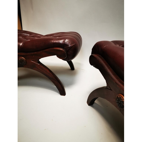 132 - Pair of mahogany and leather footstools {37 cm H x 64 cm W x 44 cm D}.