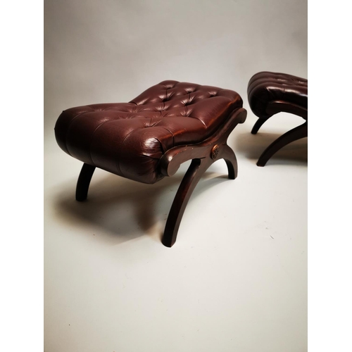 132 - Pair of mahogany and leather footstools {37 cm H x 64 cm W x 44 cm D}.