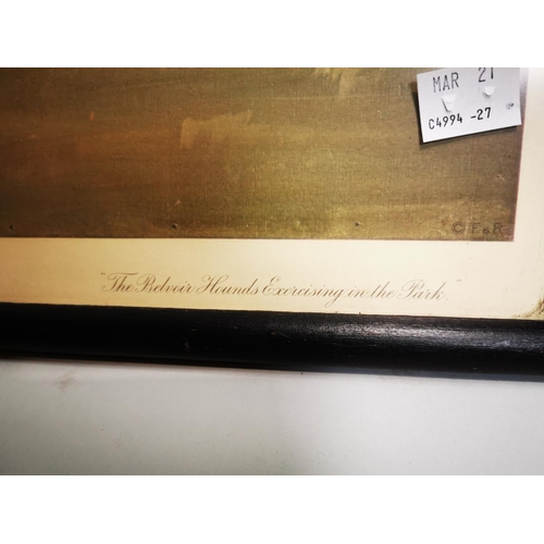 134 - Early 20th C. framed coloured Hunting print by Sir Alfred Munnings {58 cm H x 68 cm W}.