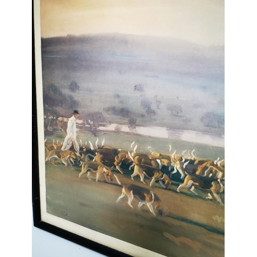134 - Early 20th C. framed coloured Hunting print by Sir Alfred Munnings {58 cm H x 68 cm W}.