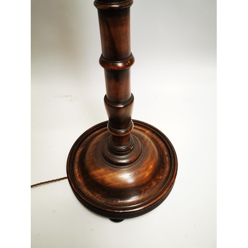 143 - Good quality 1920s carved mahogany standard lamp with original shade {170 cm H x 33 cm Dia.}.