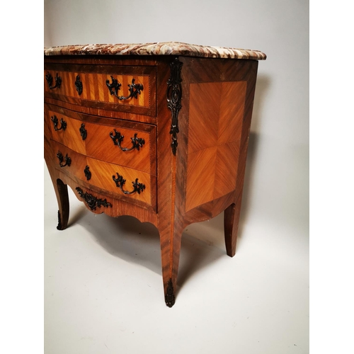 146 - 19th C. kingwood commode with rouge marble top, ormolu mounts and  three long graduated drawers {86 ... 