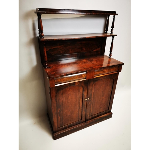 147 - Late Regency rosewood chiffonier with gallery back and long one drawer over two panelled doors {147 ... 