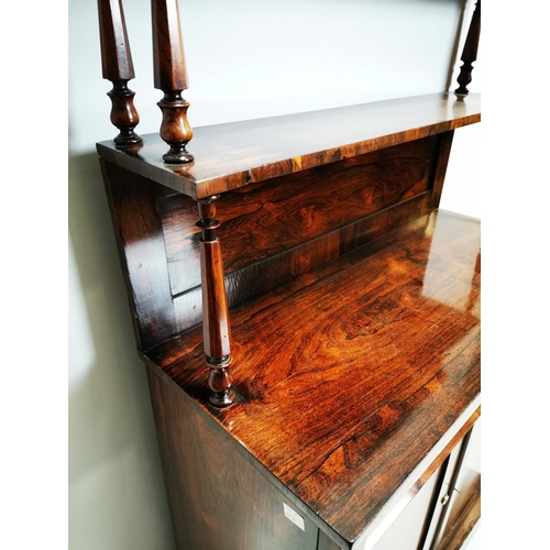 147 - Late Regency rosewood chiffonier with gallery back and long one drawer over two panelled doors {147 ... 