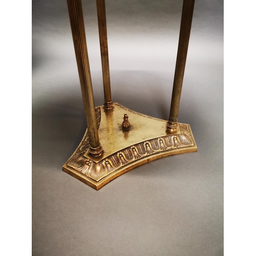 150 - Pair of exceptional quality brass lamp tables with ebonised circular top {74 cm H x 56 cm Dia.}.