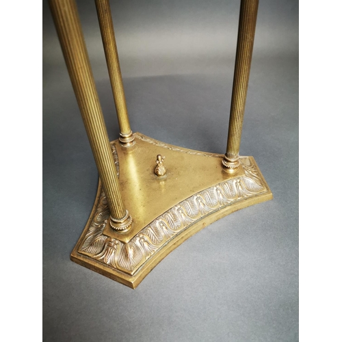150 - Pair of exceptional quality brass lamp tables with ebonised circular top {74 cm H x 56 cm Dia.}.