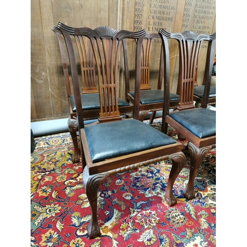 150A - Set of six mahogany and upholstered dining chairs in the Chippendale style {92 cm H x 54 cm W x 44 c... 