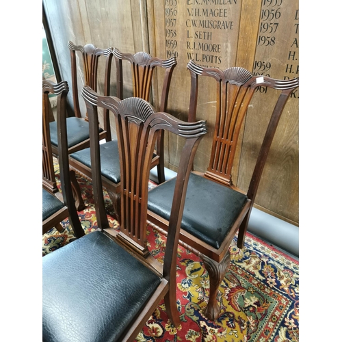 150A - Set of six mahogany and upholstered dining chairs in the Chippendale style {92 cm H x 54 cm W x 44 c... 