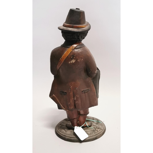 152 - 19th C. hand painted cast iron mystery clock {47 cm H x 21 cm W x 15 cm D}.