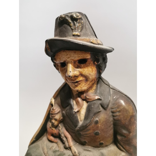 152 - 19th C. hand painted cast iron mystery clock {47 cm H x 21 cm W x 15 cm D}.