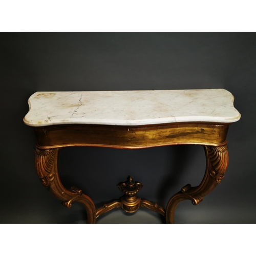 154 - 19th C. gilt wood console table with marble top {98 cm H x 101 cm W x 40 cm D}.