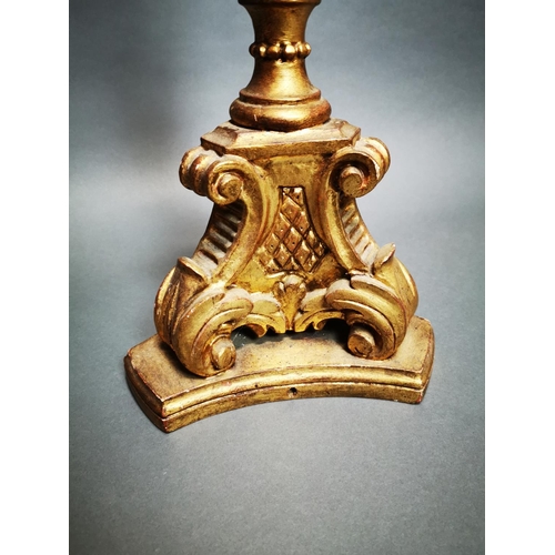 155 - Decorative gilt wood cricket candlestick {56 cm H x 26 cm Dia.}.