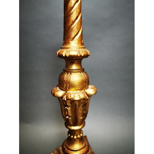 155 - Decorative gilt wood cricket candlestick {56 cm H x 26 cm Dia.}.