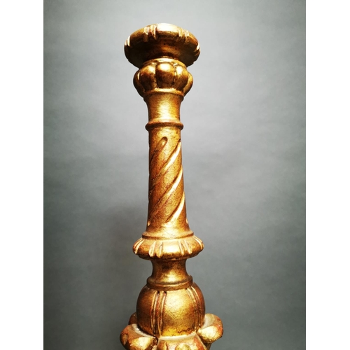 155 - Decorative gilt wood cricket candlestick {56 cm H x 26 cm Dia.}.