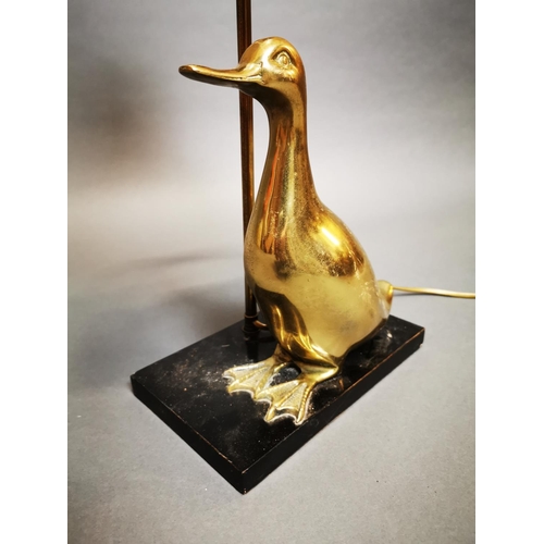 157 - Decorative brass table lamp in the form of a duck mounted on marble base {53 cm H x 23 cm W x 14 cm ... 