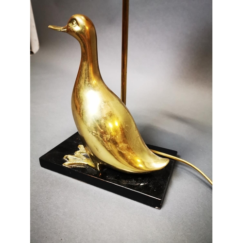 157 - Decorative brass table lamp in the form of a duck mounted on marble base {53 cm H x 23 cm W x 14 cm ... 