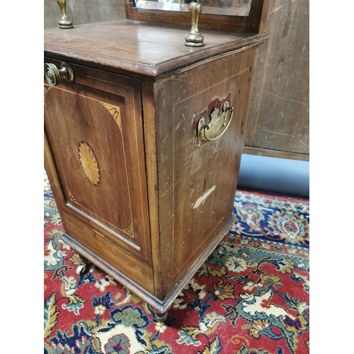 160A - Edwardian inlaid mahogany and brass coal locker with mirrored back {97 cm H x 37 cm W x 35 cm D}.