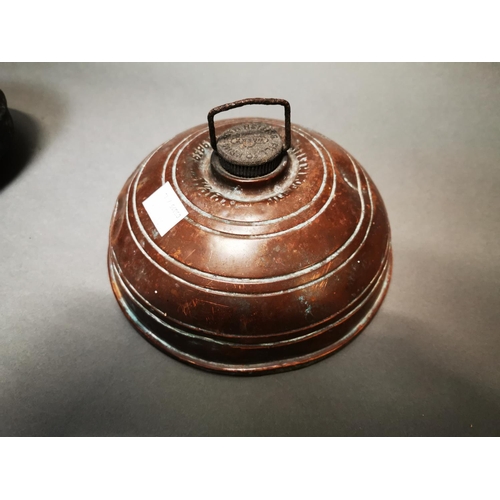 161 - Two 19th C. copper bed warmers {13 cm H x 28 cm W x 20 cm D and 11 cm H x 21 cm Dia.}.