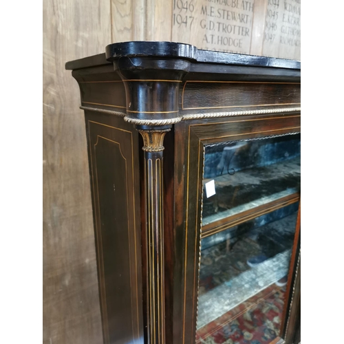 170A - 19th C. ebonised and inlaid display cabinet with two glaze doors and ormolu mounts on cabriole legs ... 