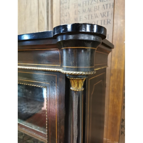 170A - 19th C. ebonised and inlaid display cabinet with two glaze doors and ormolu mounts on cabriole legs ... 