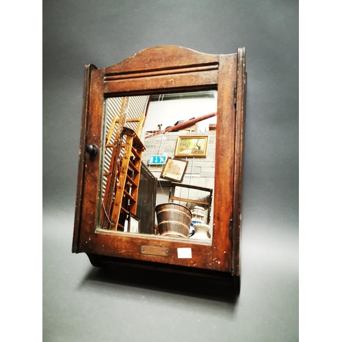 240 - Early 20th C. oak wall hanging bathroom cabinet with single mirrored door {57 cm H x 41 cm W x 16 cm... 