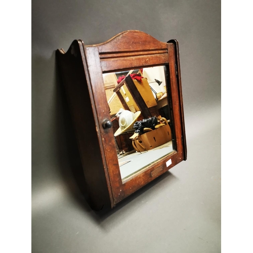 240 - Early 20th C. oak wall hanging bathroom cabinet with single mirrored door {57 cm H x 41 cm W x 16 cm... 