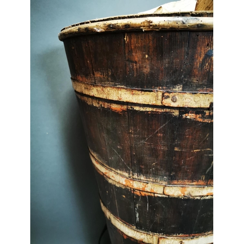 242 - Early 20th C. pine metal grape carrier with original leather straps {119 cm H x 60 cm W x 40 cm D}.