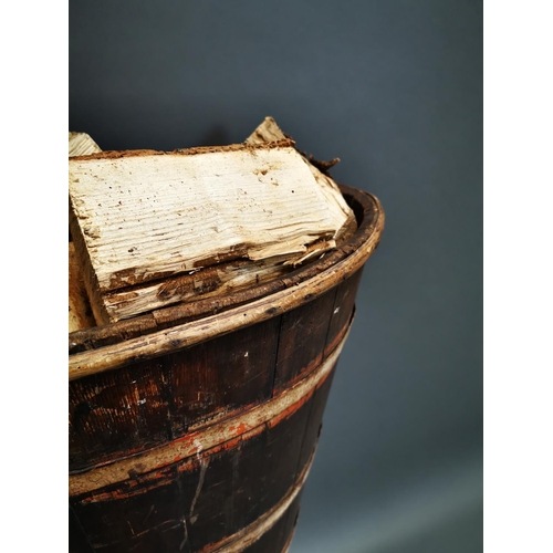 242 - Early 20th C. pine metal grape carrier with original leather straps {119 cm H x 60 cm W x 40 cm D}.