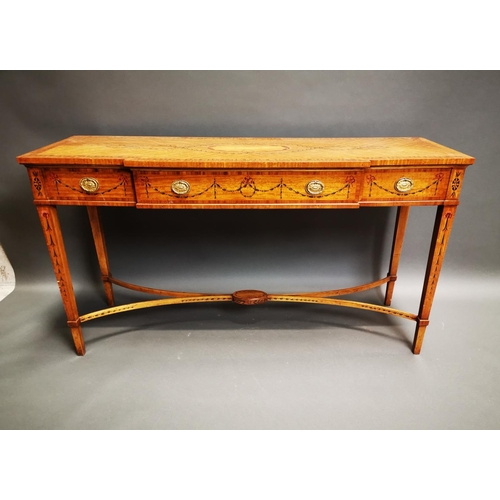 243 - Good quality satinwood inlaid and hand painted side table with three drawers in the frieze on square... 