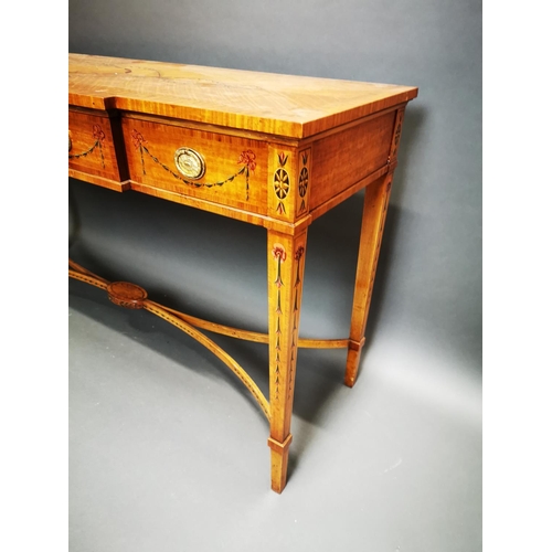 243 - Good quality satinwood inlaid and hand painted side table with three drawers in the frieze on square... 