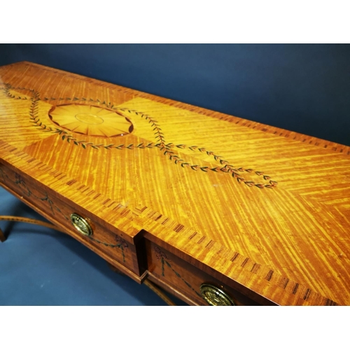 243 - Good quality satinwood inlaid and hand painted side table with three drawers in the frieze on square... 