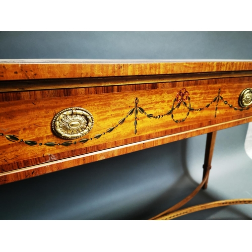 243 - Good quality satinwood inlaid and hand painted side table with three drawers in the frieze on square... 
