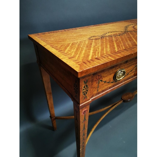 243 - Good quality satinwood inlaid and hand painted side table with three drawers in the frieze on square... 