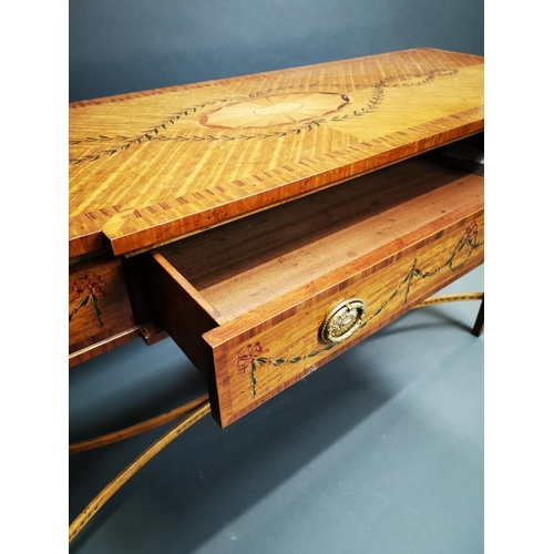 243 - Good quality satinwood inlaid and hand painted side table with three drawers in the frieze on square... 