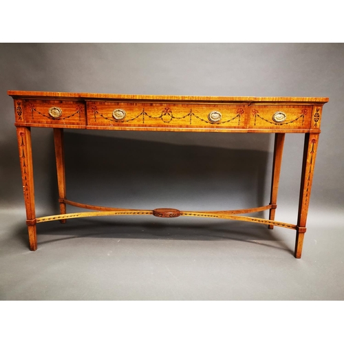 243 - Good quality satinwood inlaid and hand painted side table with three drawers in the frieze on square... 